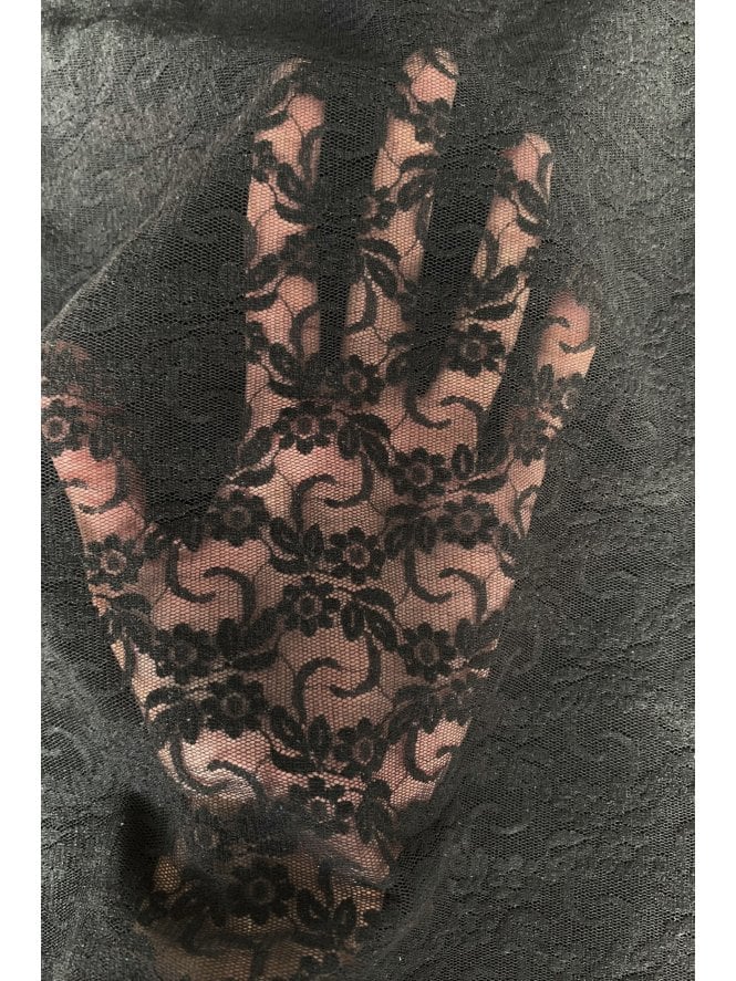 Lace Floral Daisy Stretchy Fabric- Black SQ785 BK