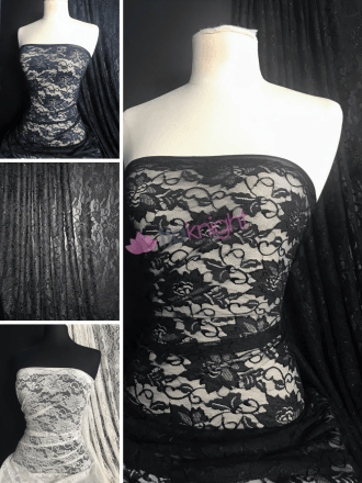 Lace Floral Design 4 Way Stretch Fabric- SQ448