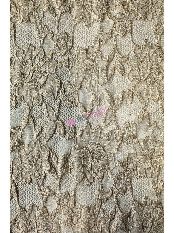 Lace Floral Lurex Stretch Dressmaking Scalloped Fabric- Nude/Gold SQ852 NDGD