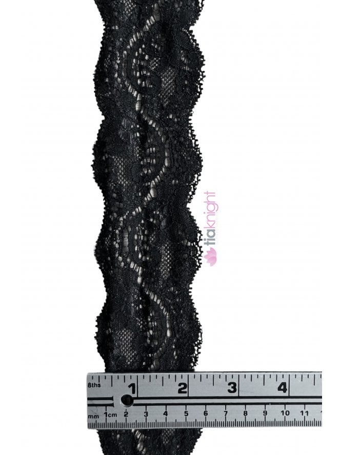 Lace Floral Stretch Elastane Scalloped Trimming- Black SY301 BK