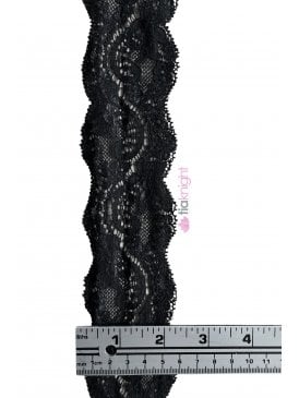 Lace Floral Stretch Elastane Scalloped Trimming- Black SY301 BK
