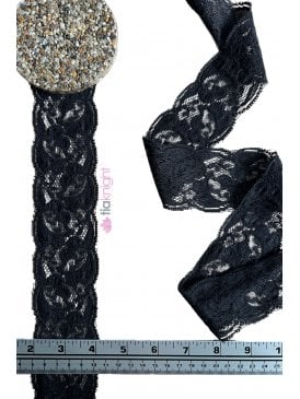 Lace Flower Stretch Elastane Scalloped Trimming- Black SY302 BK