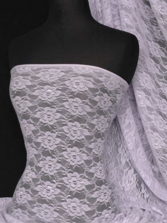 Lace Flower Stretch Shimmer Fabric- Pastel Lilac Q936 PLLC SL