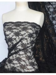 Lace Foil Cord Stretch Fabric- Black/Bronze Q1225 BKBRNZ