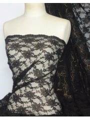 Lace Foil Cord Stretch Fabric- Black/Gold Q1225 BKGLD