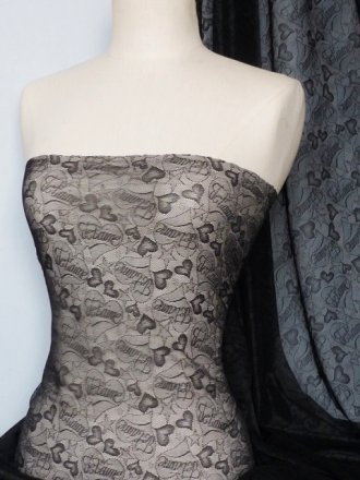 Lace Heart Stretch Fabric- Black Q413 BK