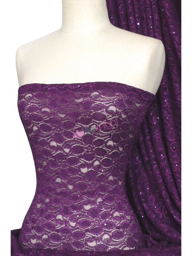 Lace Hologram Sequins Stretch Fabric- Purple Q1 PPL
