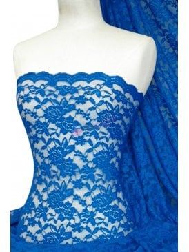 Lace Rose Design Scalloped 4 Way Stretch Fabric- Royal Blue Q723 RBL