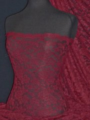 Lace Rose Design Scalloped 4 Way Stretch Lace Fabric- Burgundy Q723 BURG