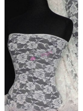 Lace Rose Flower Stretch Fabric- Ivory Cream Q963 CRM