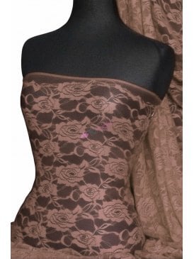 Lace Rose Flower Stretch Fabric- Mocha Brown Q963 MCH