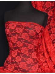Lace Rose Flower Stretch Fabric- Red Q963 RD