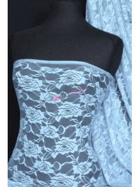 Lace Rose Flower Stretch Fabric- Sky Blue Q963 SKBL
