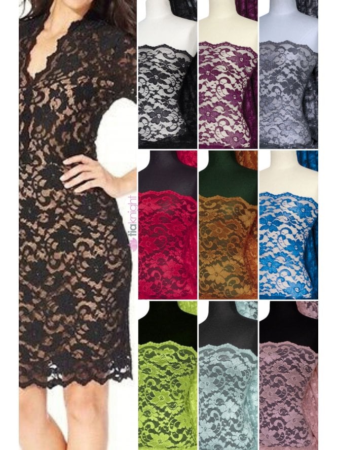 Lace Scalloped Floral Stretch Elastane Fabric- Q615