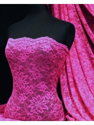 Lace Scalloped Flower 4 Way Stretch Fabric- Fuchsia Q891 FUCH