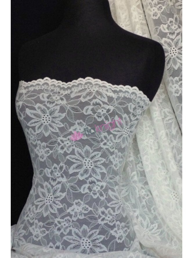Lace Scalloped Flower 4 Way Stretch Fabric- Ivory Q891 IV