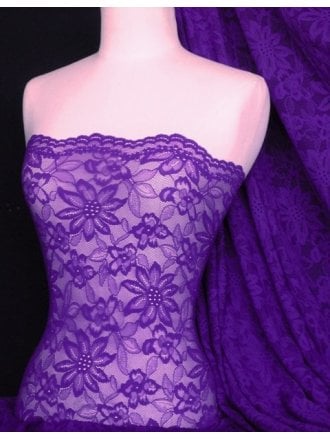 Lace Scalloped Flower 4 Way Stretch Fabric- Purple Q891 PPL