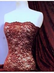 Lace Scalloped Flower 4 Way Stretch Fabric- Wine Q891 WN
