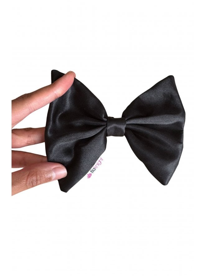 Large Ribbon Bow Tie Fashion Brooch Accessory- Black