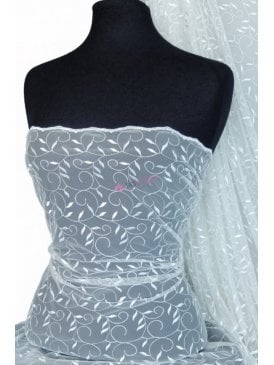 Leaf Embroidered Tulle Net Fabric - Ivory SQ59 IV