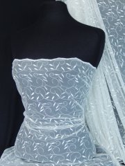 Leaf Embroidered Tulle Net Fabric - Ivory SQ59 IV