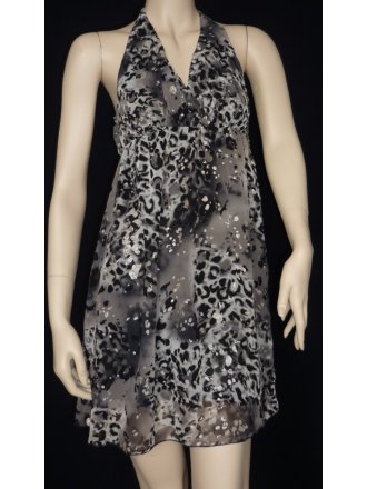 Leopard Grey Glitter Halter-Neck Dress