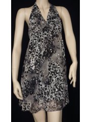Leopard Grey Glitter Halter-Neck Dress