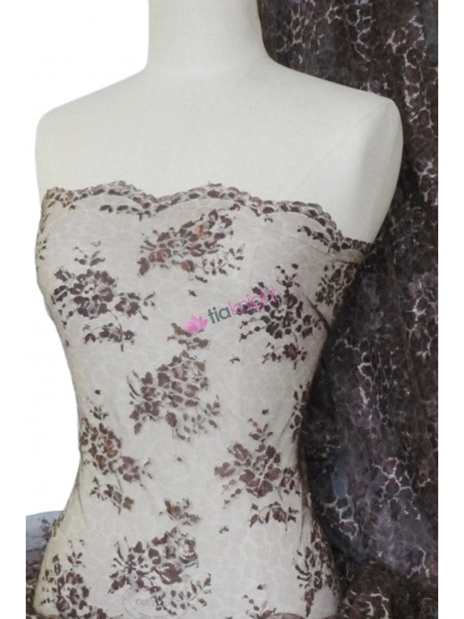 Leopard Non-Stretch Flounce Scalloped Rigid Lace- Brown Q333 BR
