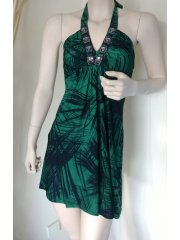 Little Green Jungle Print Halter-Neck Dress