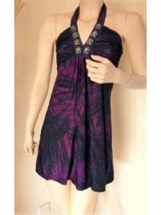 Little Purple Jungle Print Halter-Neck Dress