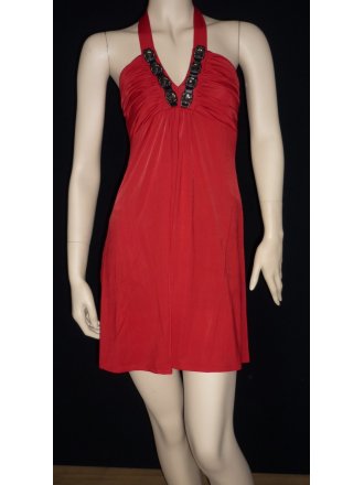 Little Red Embellished Halter-Neck Dress