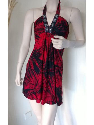 Little Red Jungle Print Halter-Neck Dress