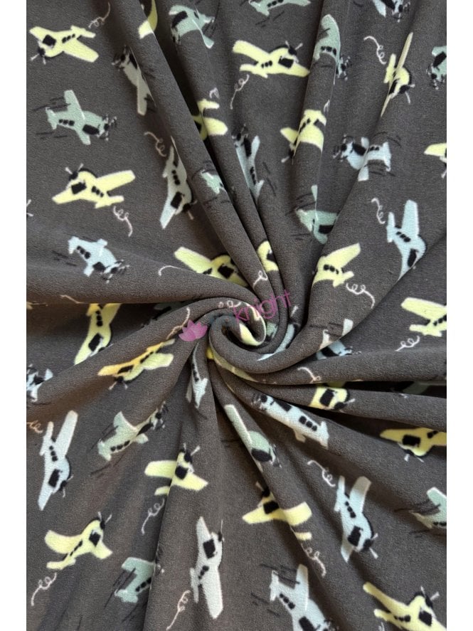 Loungewear Fleece Light-Weight Stretch Fabric- Airplanes SQ911 GRMLT