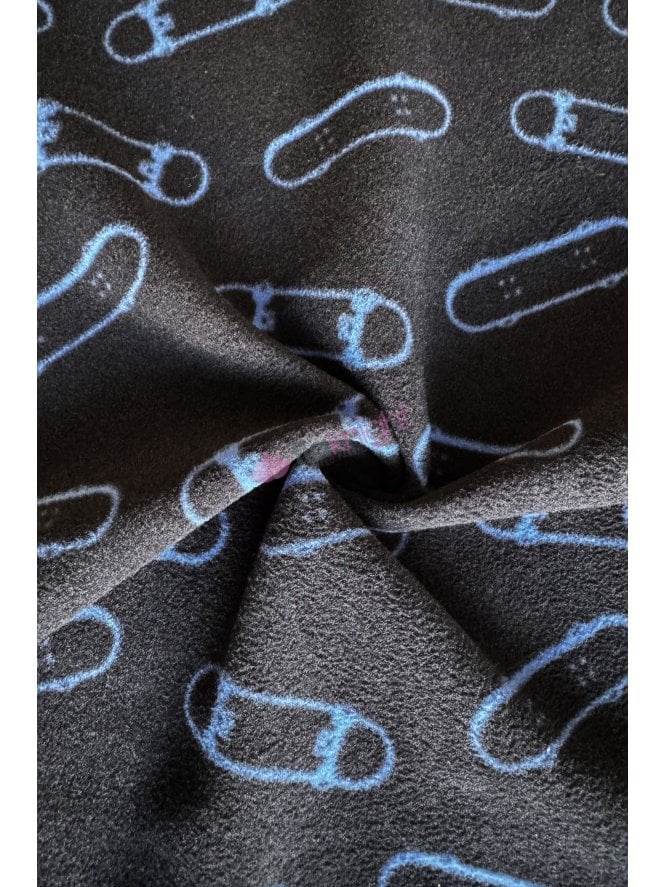 Loungewear Fleece Light-Weight Stretch Fabric- Skateboards SQ984 BKBL