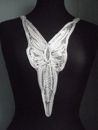 Lurex Long Neck Piece- White/Silver EM35 WHT