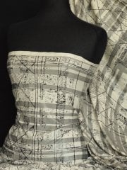 Lycra Check Embossed 4 Way Stretch Fabric- Cream/Black Q987 CRMBK
