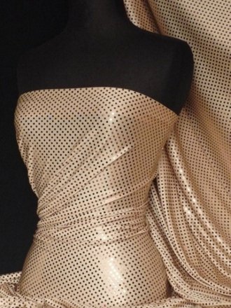 Lycra Stretch Material- Bronze Sequins on Gold Q38 BRNZ