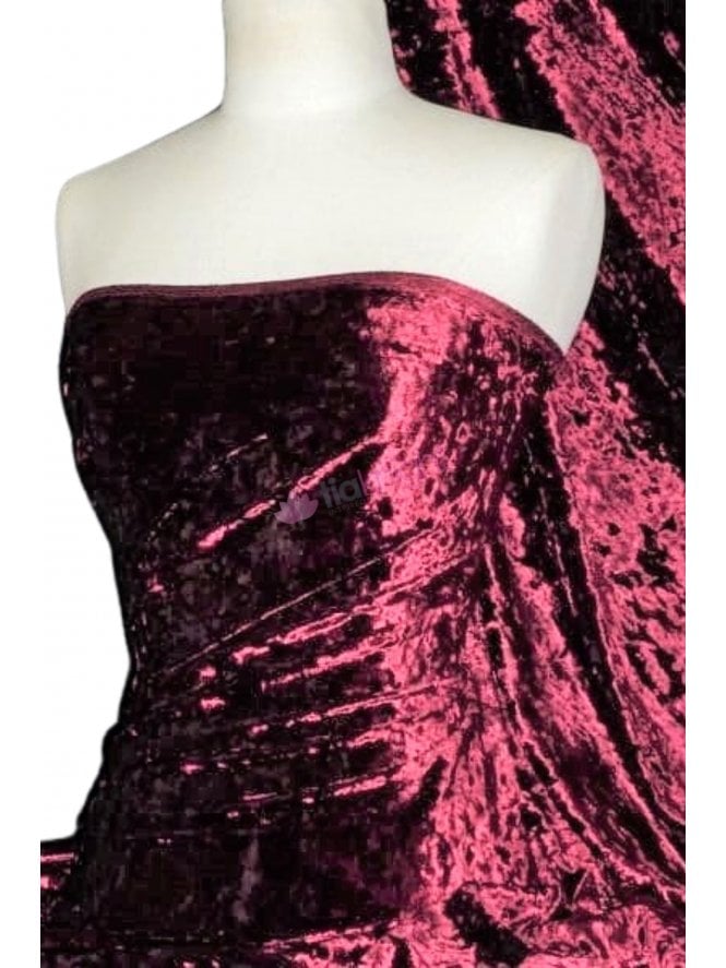 Marble Texture Velvet Lycra 4 Way Stretch Fabric- Burgundy Q172 BGD