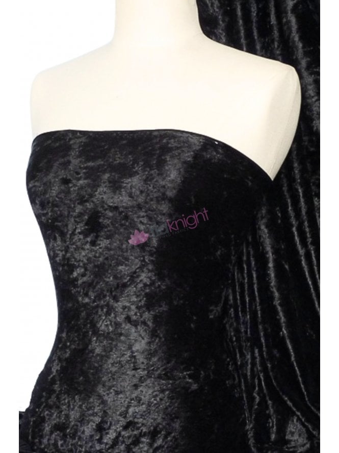 Marble Texture Velvet Lycra 4 Way Stretch Fabric- Jet Black Q172 BK