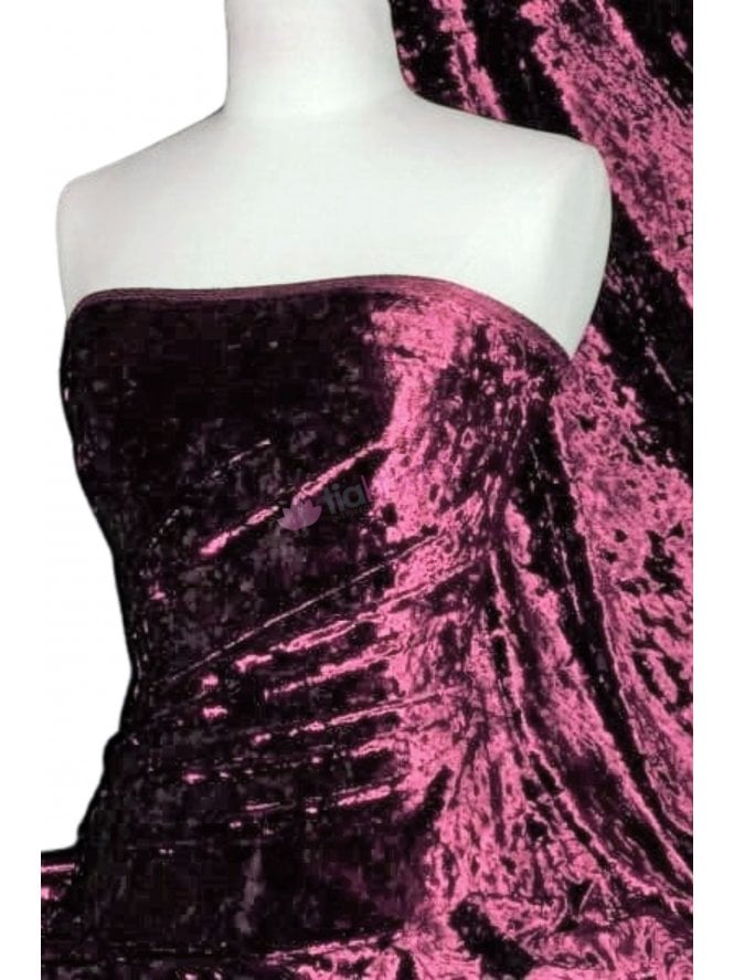 Marble Texture Velvet Lycra 4 Way Stretch Fabric- Plum Q172 PLM