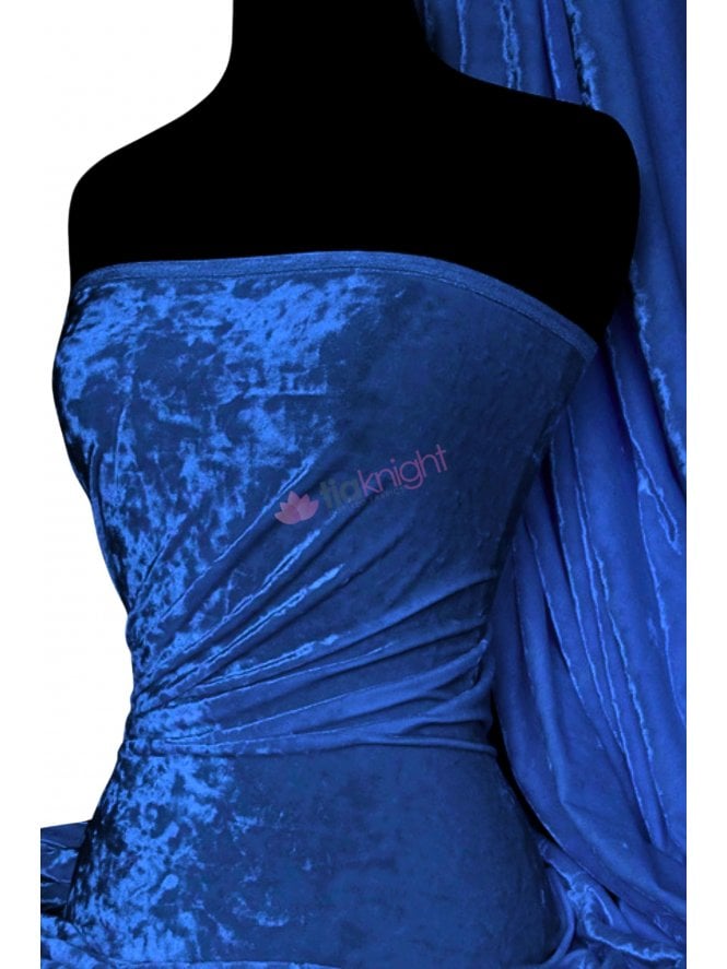 Marble Texture Velvet Lycra 4 Way Stretch Fabric- Royal Blue Q172 RBL