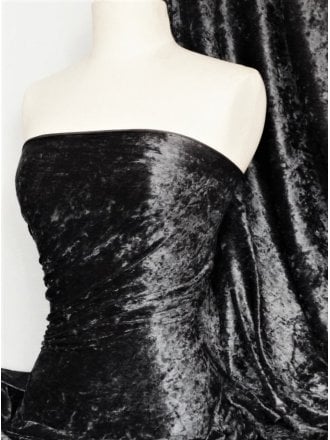 Marble Texture Velvet Lycra Stretch Fabric- Black SQ388 BK
