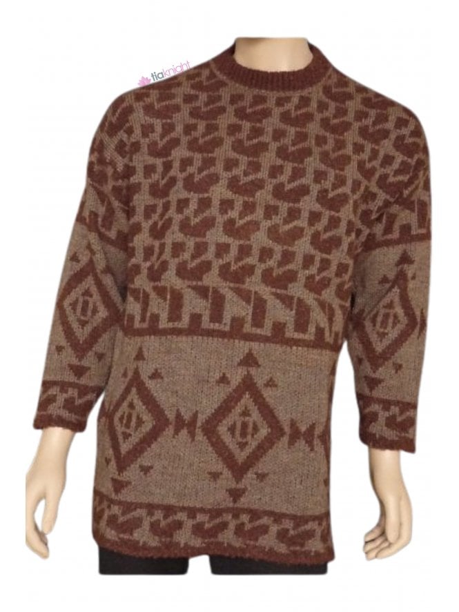 MEN'S Brown Pure Vintage Wool Abstract Jumper