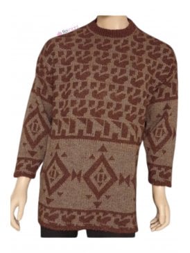 MEN'S Brown Pure Vintage Wool Abstract Jumper