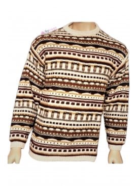 MEN'S Cream/Multi Print Crew Neck Jumper- CV3 CRMLT