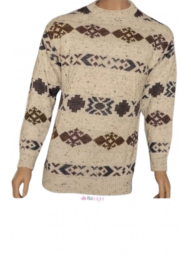 MEN'S Crew Neck Pure Wool Vintage Retro Snowflake Jumper- CV2 CRM