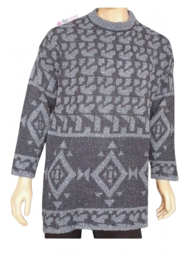 MEN'S Dark Blue Pure Vintage Wool Abstract Jumper