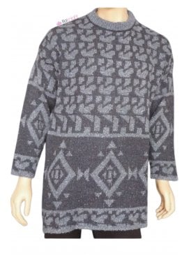 MEN'S Dark Blue Pure Vintage Wool Abstract Jumper