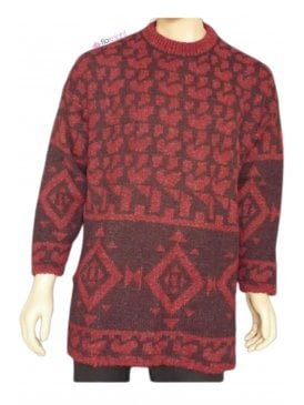 MEN'S Dark Red Pure Vintage Wool Abstract Jumper