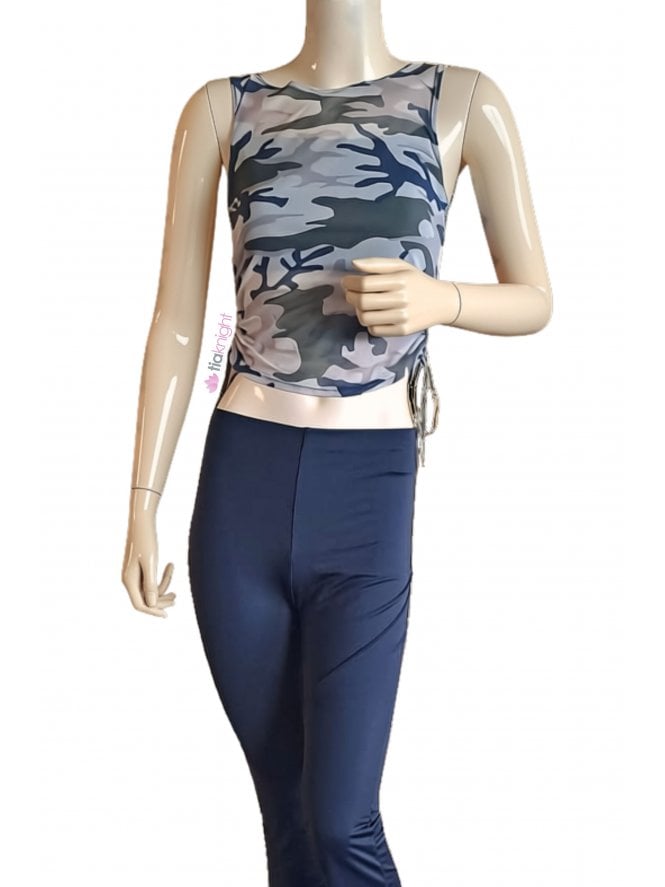 Mesh Camouflage Sleeveless Tank Top- Khaki